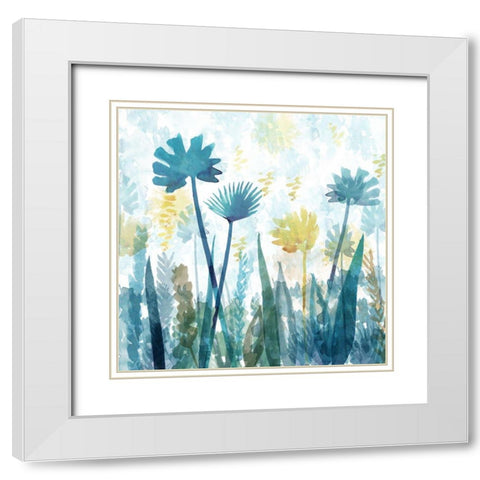 Blue Flowers I White Modern Wood Framed Art Print with Double Matting by Kouta, Flora
