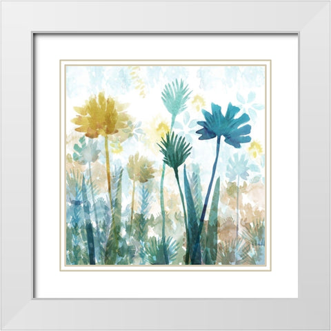 Blue Flowers II White Modern Wood Framed Art Print with Double Matting by Kouta, Flora