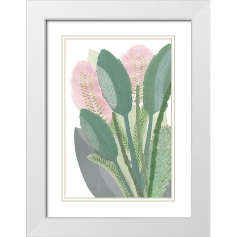 Pink Banana Palm White Modern Wood Framed Art Print with Double Matting by Kouta, Flora