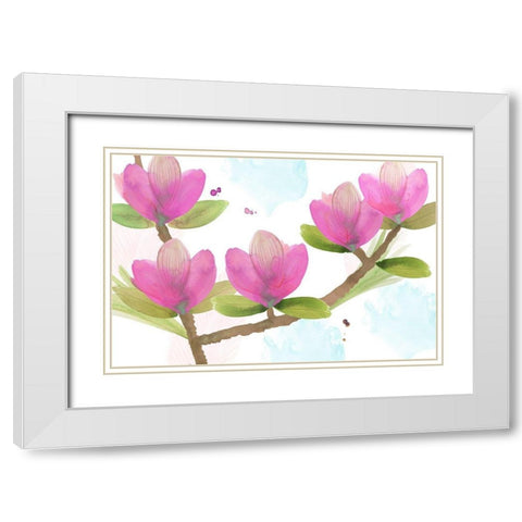 Pink Magnolia I White Modern Wood Framed Art Print with Double Matting by Kouta, Flora