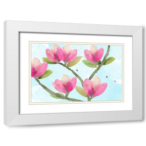 Pink Magnolia III White Modern Wood Framed Art Print with Double Matting by Kouta, Flora