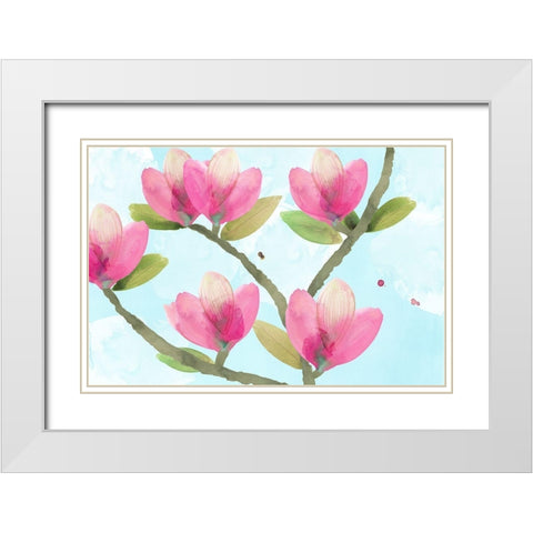Pink Magnolia III White Modern Wood Framed Art Print with Double Matting by Kouta, Flora