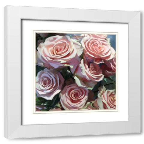 Pink Roses I White Modern Wood Framed Art Print with Double Matting by Novak, Rick