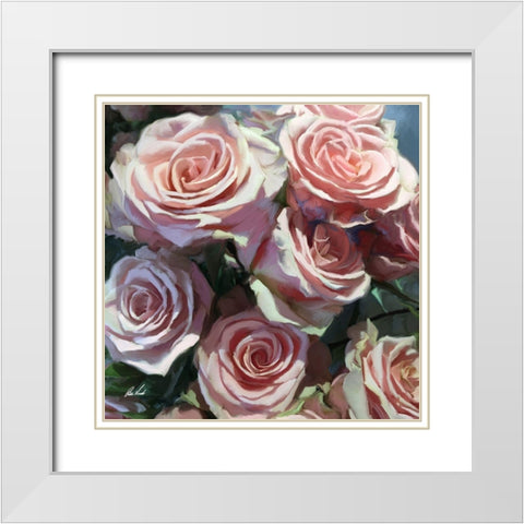Pink Roses I White Modern Wood Framed Art Print with Double Matting by Novak, Rick
