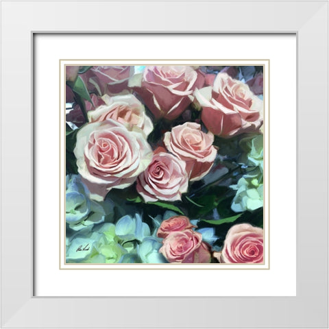 Pink Roses II White Modern Wood Framed Art Print with Double Matting by Novak, Rick