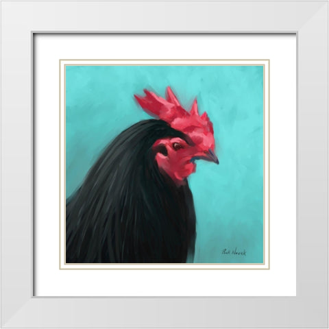 Rooster I White Modern Wood Framed Art Print with Double Matting by Novak, Rick