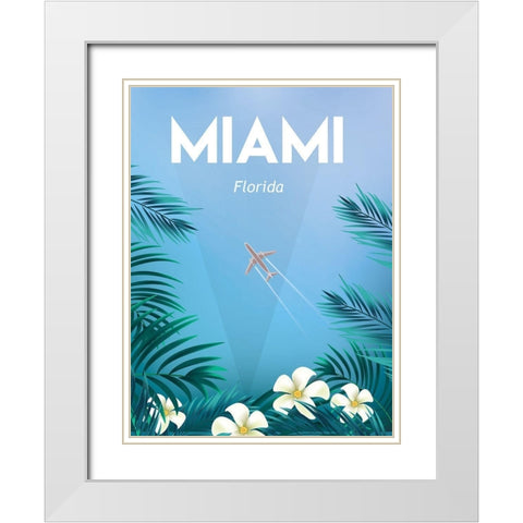 Miami travel poster White Modern Wood Framed Art Print with Double Matting by ARCTIC FRAME