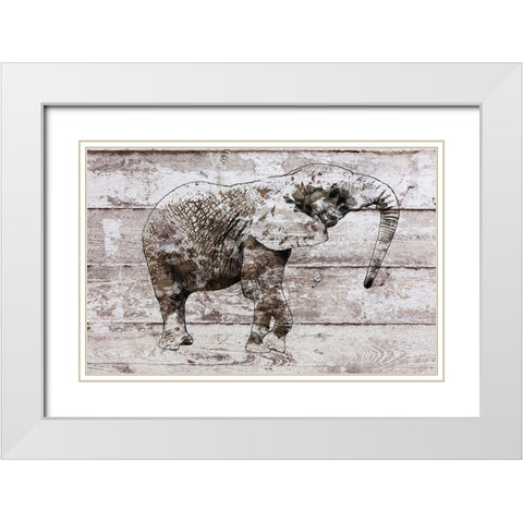 Rustic Elephant II White Modern Wood Framed Art Print with Double Matting by Orlov, Irena