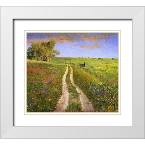 Road and Cows Kansas White Modern Wood Framed Art Print with Double Matting by Vest, Christopher