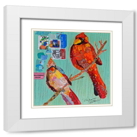 Lovebirds Cardinals White Modern Wood Framed Art Print with Double Matting by St Hilaire, Elizabeth
