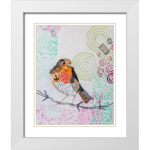 Robin on White White Modern Wood Framed Art Print with Double Matting by St Hilaire, Elizabeth