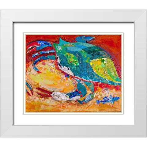 Blue Crab Triptych White Modern Wood Framed Art Print with Double Matting by St Hilaire, Elizabeth