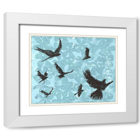 Birds on Light Blue White Modern Wood Framed Art Print with Double Matting by St Hilaire, Elizabeth