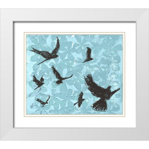 Birds on Light Blue White Modern Wood Framed Art Print with Double Matting by St Hilaire, Elizabeth