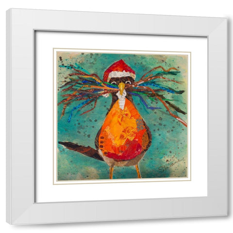 Curious Santa Bird White Modern Wood Framed Art Print with Double Matting by St Hilaire, Elizabeth