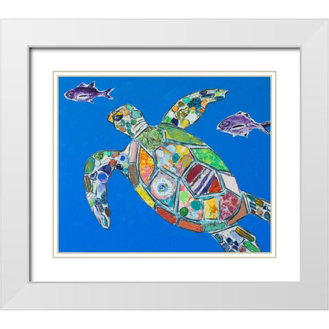 Blue Sea Turtle White Modern Wood Framed Art Print with Double Matting by St Hilaire, Elizabeth