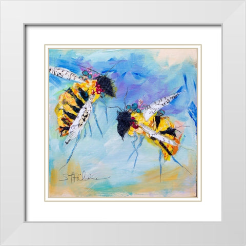 Two Bees-You and Me White Modern Wood Framed Art Print with Double Matting by St Hilaire, Elizabeth