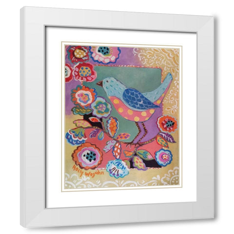 Blue Boho Bird White Modern Wood Framed Art Print with Double Matting by Wojahn, Holly