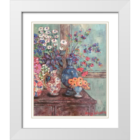 Table Full of Flowers White Modern Wood Framed Art Print with Double Matting by Wojahn, Holly