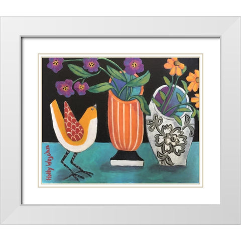 Two More Cheery Vases and a Chirp More White Modern Wood Framed Art Print with Double Matting by Wojahn, Holly
