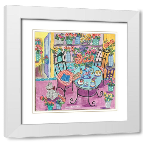 A Flowery CafÃ© White Modern Wood Framed Art Print with Double Matting by Wojahn, Holly