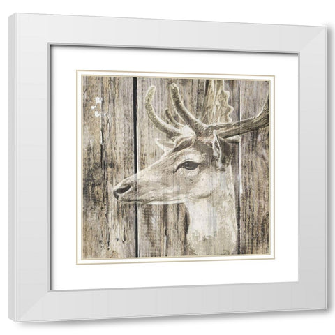 Wildheads Stag White Modern Wood Framed Art Print with Double Matting by Smith, Karen