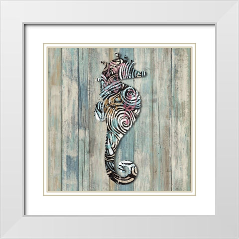 Seahorse White Modern Wood Framed Art Print with Double Matting by Smith, Karen