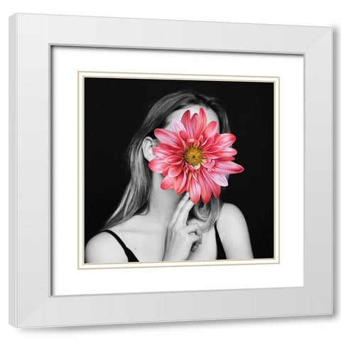 Flower Face I White Modern Wood Framed Art Print with Double Matting by Smith, Karen