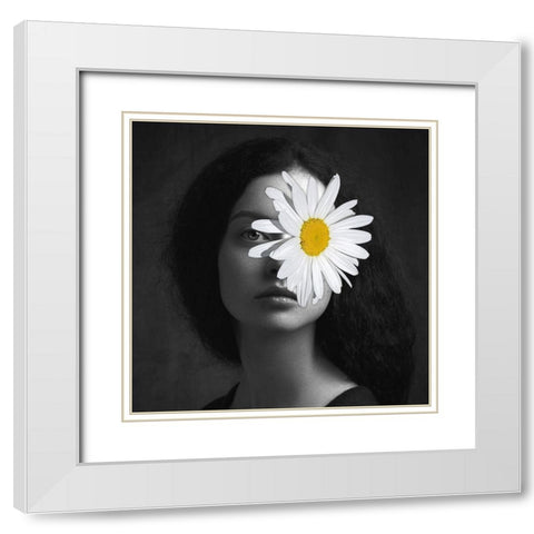 Flower Face IV White Modern Wood Framed Art Print with Double Matting by Smith, Karen