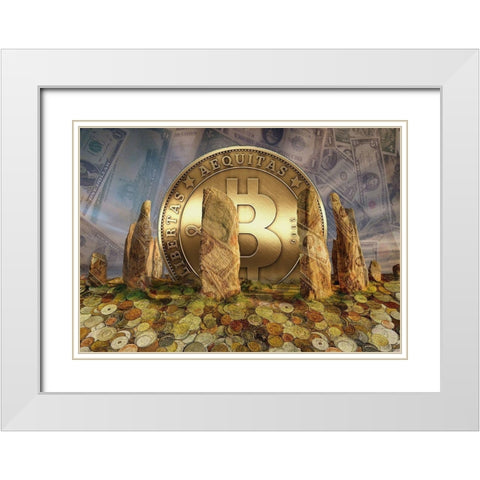 Bitcoin New Age I White Modern Wood Framed Art Print with Double Matting by Hunziker, Steve