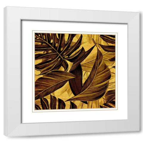 Golden Leaves White Modern Wood Framed Art Print with Double Matting by Surma, Agata