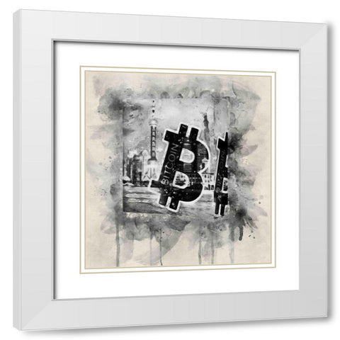 Bitcoin Block White Modern Wood Framed Art Print with Double Matting by Surma, Agata