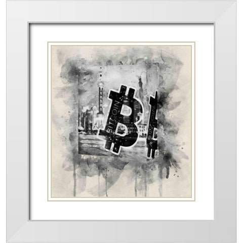 Bitcoin Block White Modern Wood Framed Art Print with Double Matting by Surma, Agata