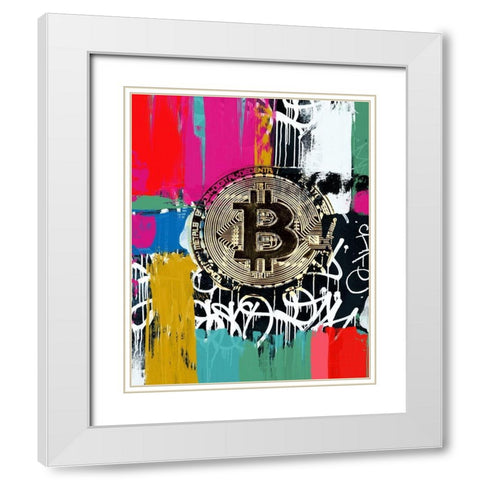 Crypto Currency Bitcoin Graffiti I White Modern Wood Framed Art Print with Double Matting by Orlov, Irena
