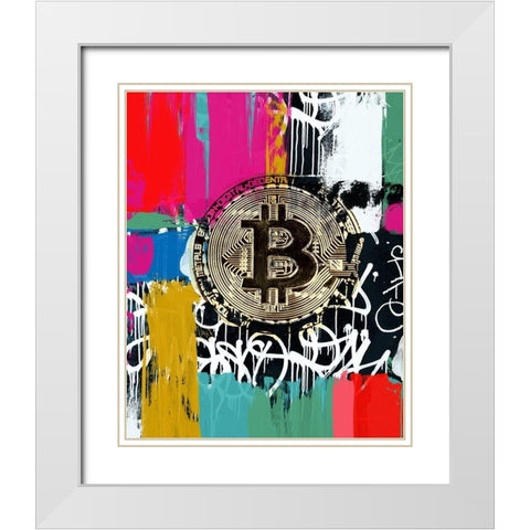 Crypto Currency Bitcoin Graffiti I White Modern Wood Framed Art Print with Double Matting by Orlov, Irena