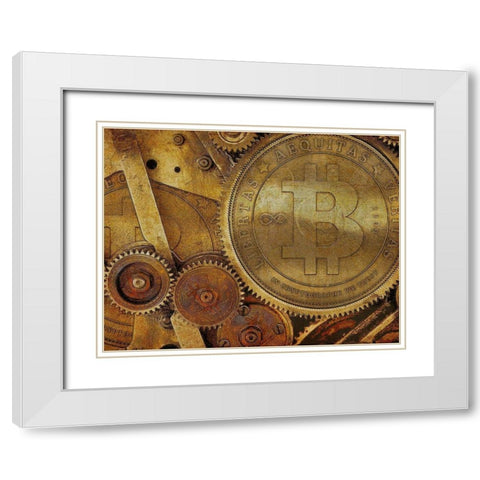 Grunge Bitcoin I White Modern Wood Framed Art Print with Double Matting by Hunziker, Steve