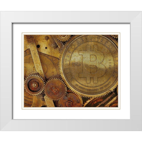 Grunge Bitcoin I White Modern Wood Framed Art Print with Double Matting by Hunziker, Steve