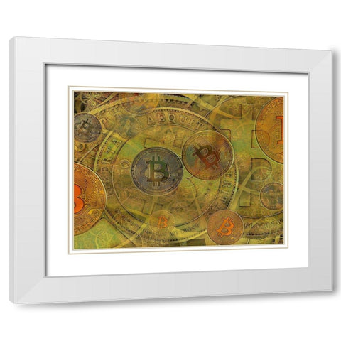 Grunge Bitcoin II White Modern Wood Framed Art Print with Double Matting by Hunziker, Steve