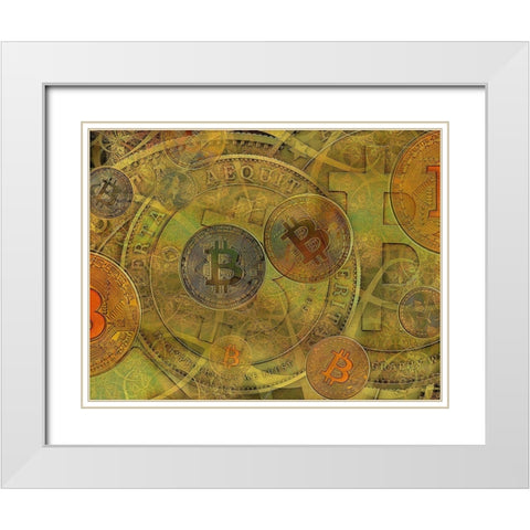 Grunge Bitcoin II White Modern Wood Framed Art Print with Double Matting by Hunziker, Steve
