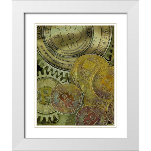 Grunge Bitcoin III White Modern Wood Framed Art Print with Double Matting by Hunziker, Steve