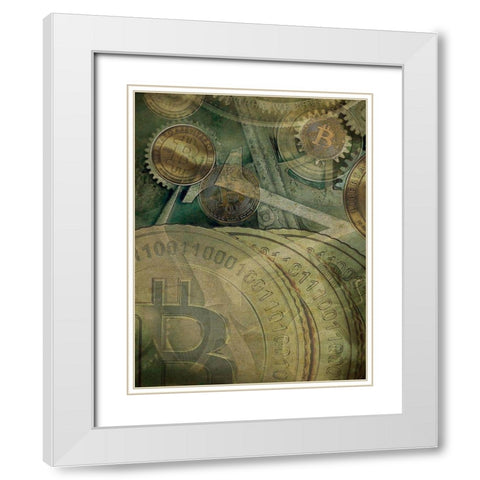 Grunge Bitcoin IV White Modern Wood Framed Art Print with Double Matting by Hunziker, Steve