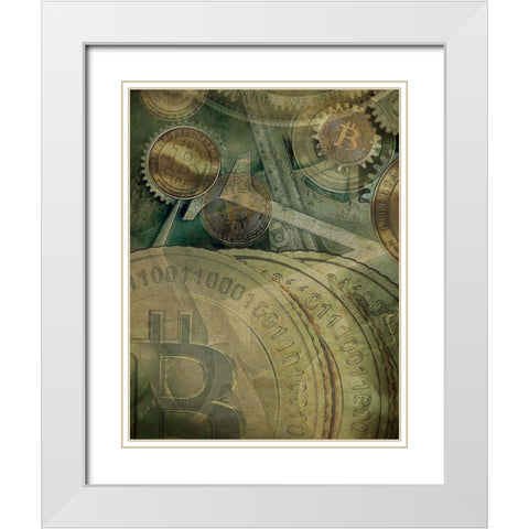 Grunge Bitcoin IV White Modern Wood Framed Art Print with Double Matting by Hunziker, Steve