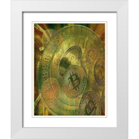 Grunge Bitcoin VI White Modern Wood Framed Art Print with Double Matting by Hunziker, Steve