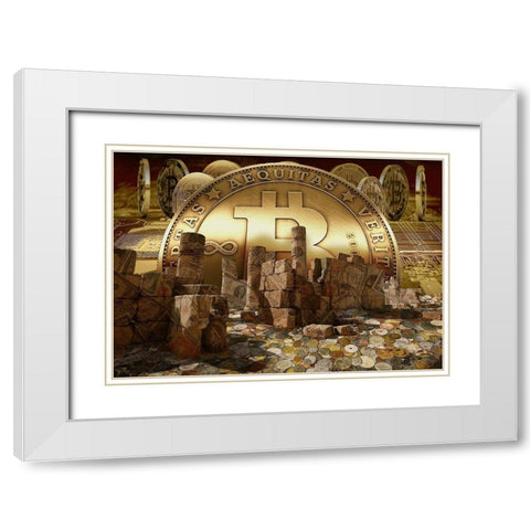 Bitcoin New Age V White Modern Wood Framed Art Print with Double Matting by Hunziker, Steve