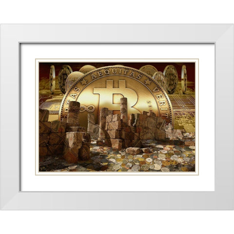 Bitcoin New Age V White Modern Wood Framed Art Print with Double Matting by Hunziker, Steve