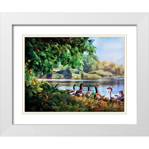 Gaggle of Geese  White Modern Wood Framed Art Print with Double Matting by Aldridge, Ashley