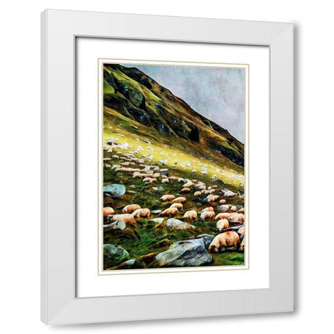 Highland Hillside Herd I White Modern Wood Framed Art Print with Double Matting by Aldridge, Ashley