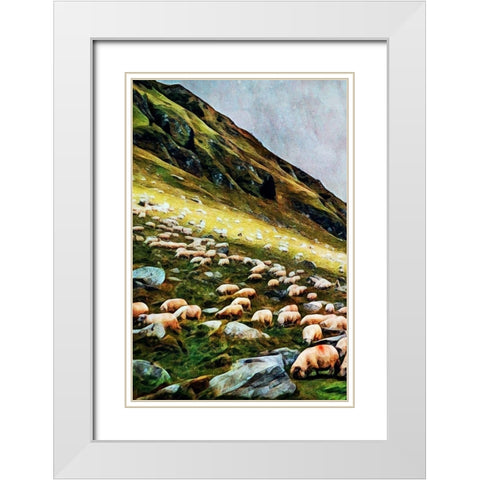 Highland Hillside Herd I White Modern Wood Framed Art Print with Double Matting by Aldridge, Ashley