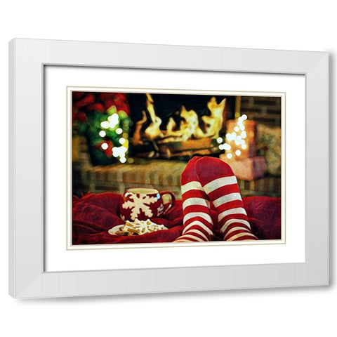 Christmas Feet By The Fire White Modern Wood Framed Art Print with Double Matting by Aldridge, Ashley