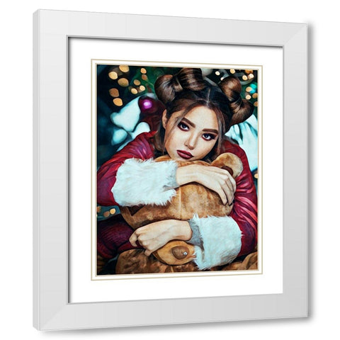 Candi Cuddles For Christmas I White Modern Wood Framed Art Print with Double Matting by Aldridge, Ashley